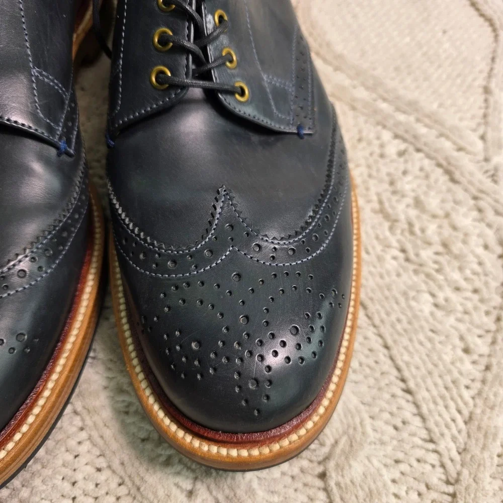 J.Crew Oar Stripe Shortwing Wingtip Derby Shoes Navy Blue Mens 10.5D WORN ONCE